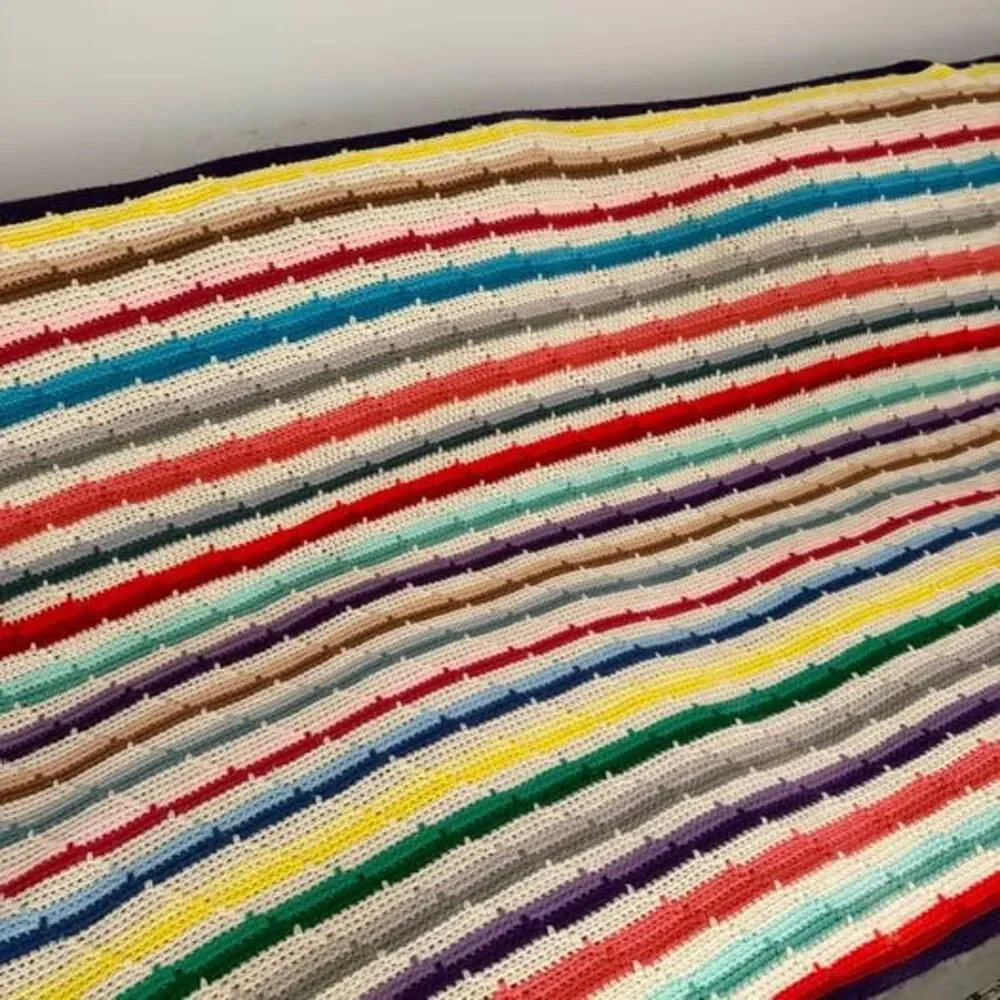 Handmade Multi-Color Striped Crochet Blanket